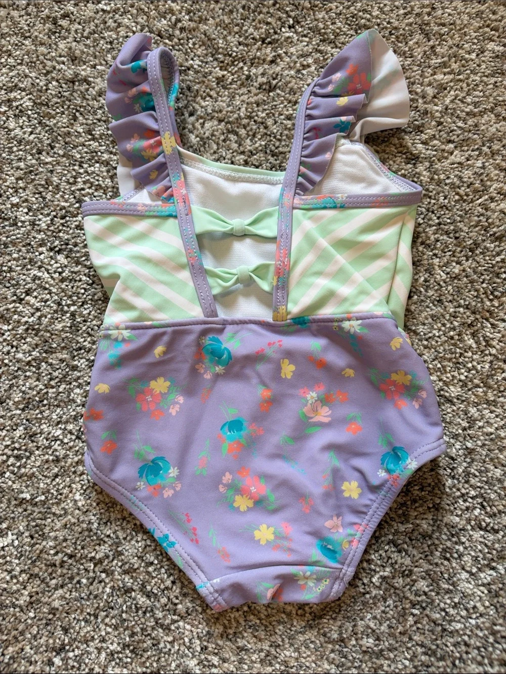 RuffleButts Lavender Floral One-Piece Swimsuit with Mint Straps